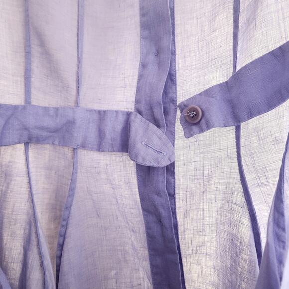 Aspesi Women Lilac Linen Cap Sleeve Front Button Flare Midi Dress Size EU 44 / L - Picture 6 of 7